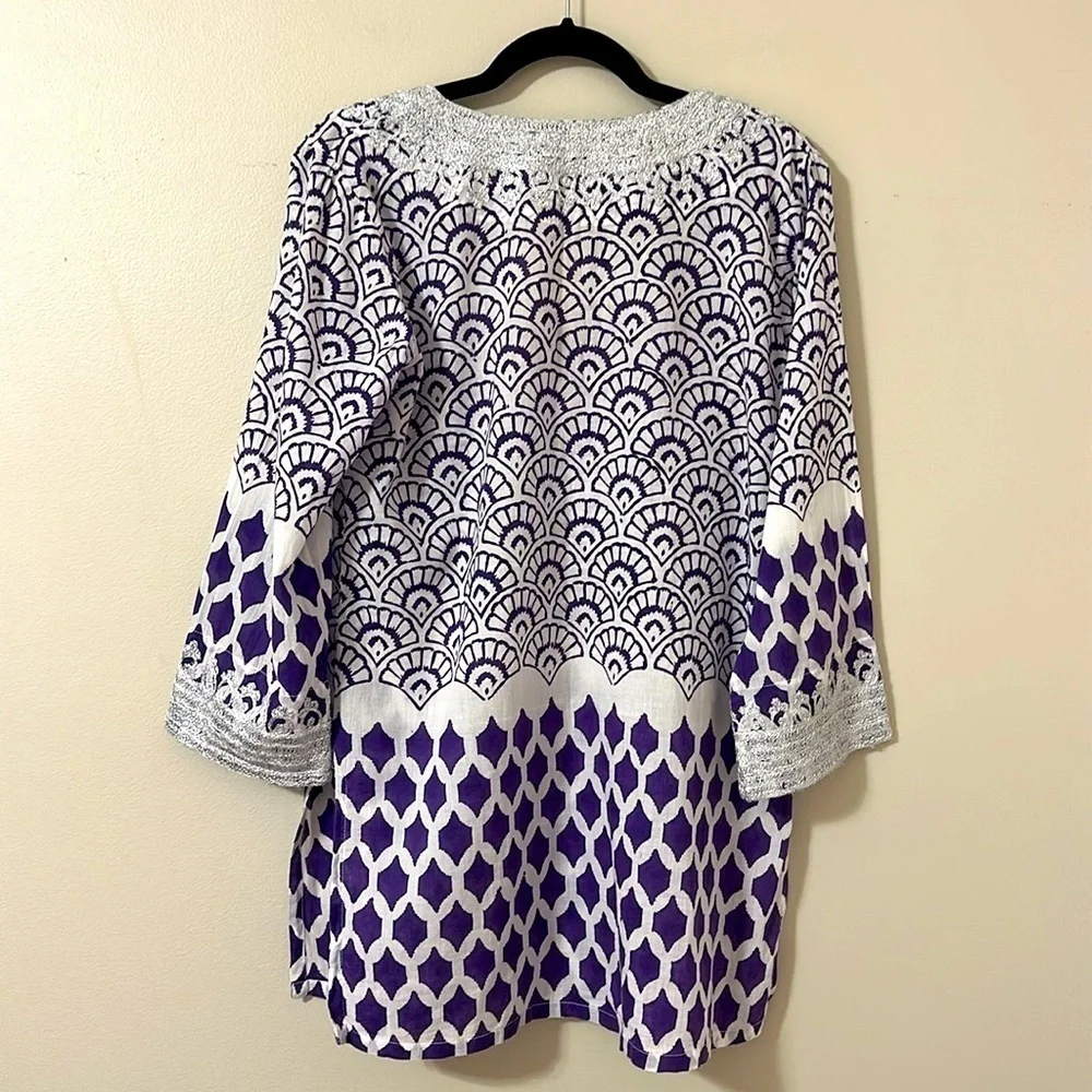 Roberta Roller Rabbit Womens Cotton Moroccan Print Tunic Swim Coverup Sz Medium
